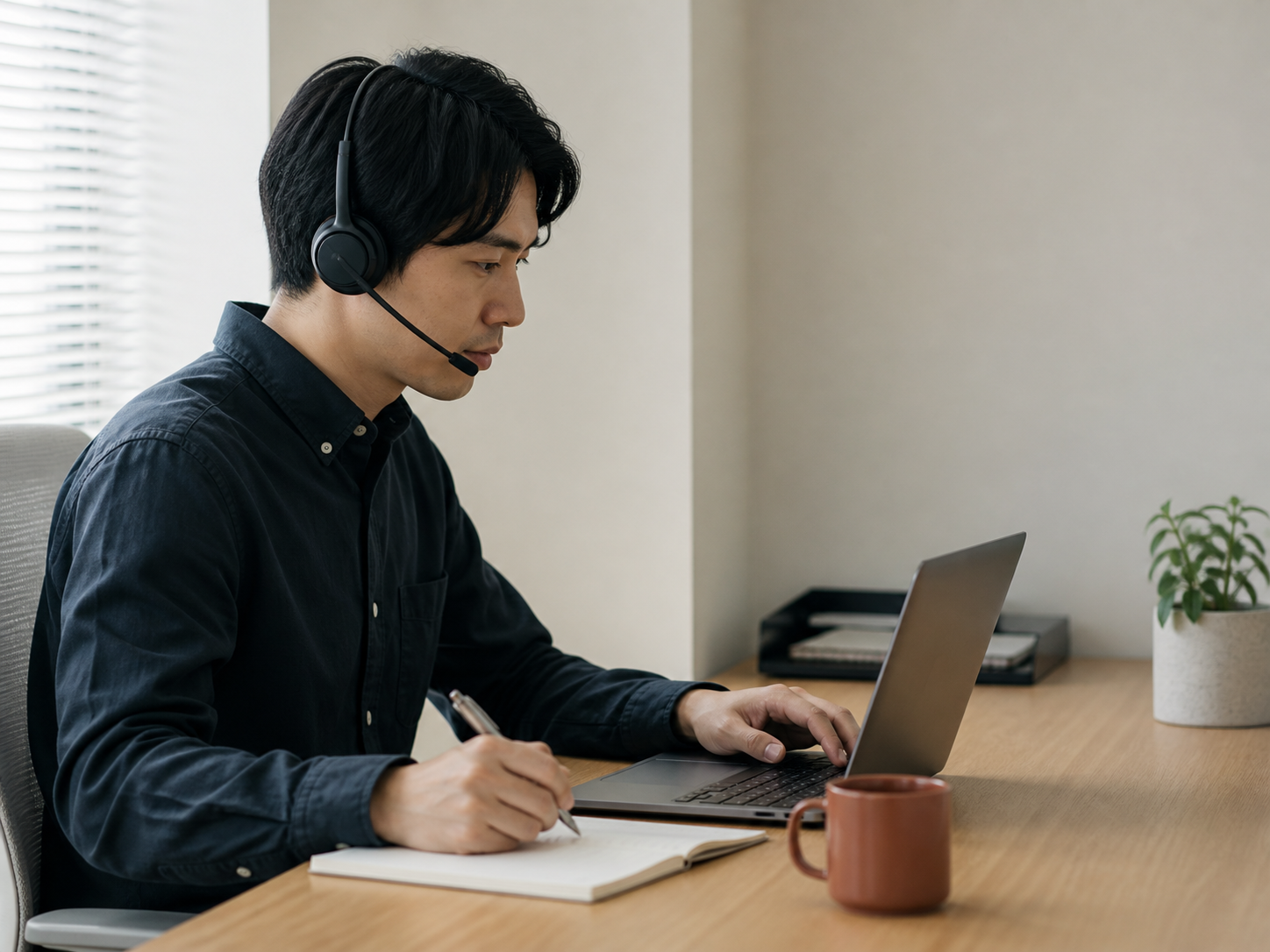 問い合わせ内容を確認しながら記録するサポート担当者